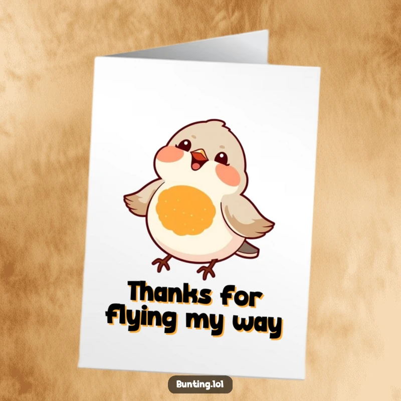Funny Free Printable Thank You Card: Small orange-chested bird chirping gratefully, expressing thanks, a perfect downloadable gift idea.