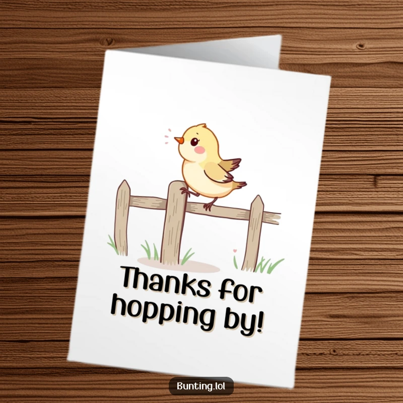 Funny Free Printable Thank You Card with a vibrant bird hopping energetically along a fence post, expressing thanks.