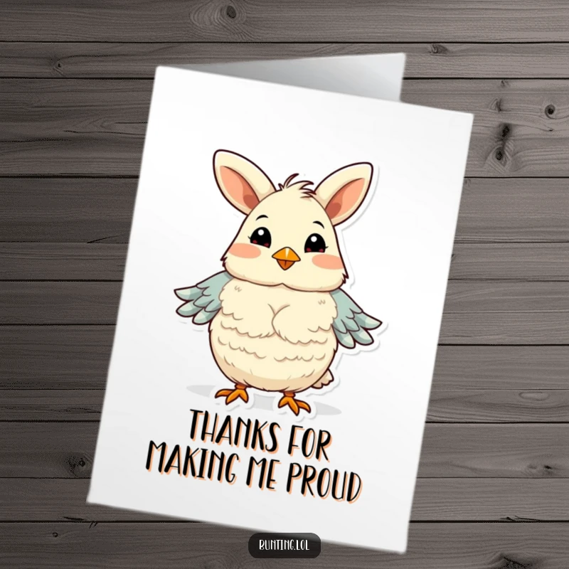 Funny Free Printable Bunting Thank You Card: A cute bird fluffing its chest feathers with a proud and contented expression.