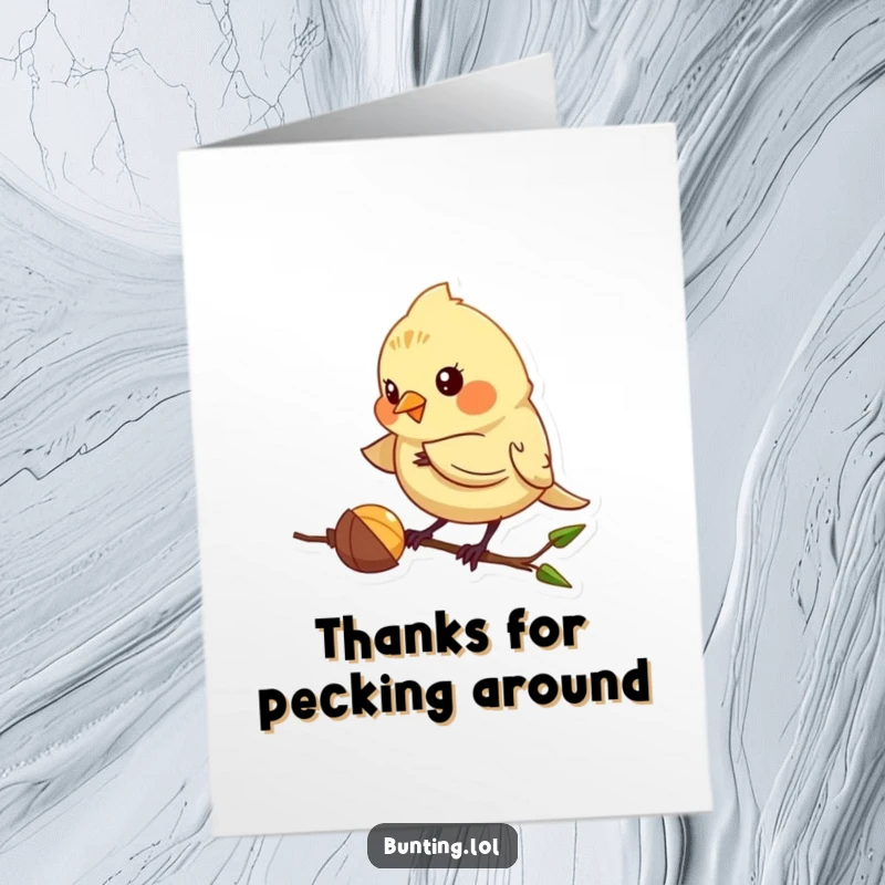 Funny Free Printable Thank You Card with a bunting character playfully pecking at a seed. A sweet downloadable thank you.