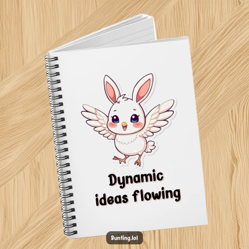 Funny Notebook with a cute bunting bird in a dynamic pose with slightly extended wings, perfect for journaling or planning.