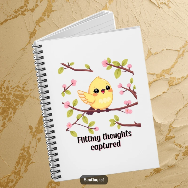 Funny Notebook with a cute bunting bird cheerfully flitting between branches, perfect for journaling or planning adventures.