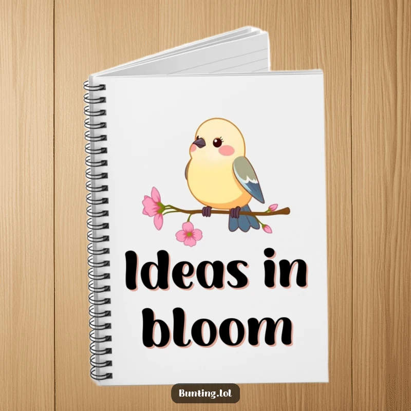Funny Notebook: Bunting bird perching on a delicate flower stem, swaying gently, perfect for capturing humorous thoughts.