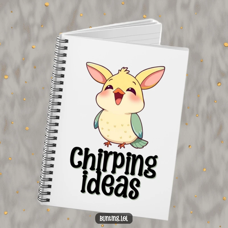 Funny Notebook with a cute bunting bird happily chirping with its beak open, perfect for jotting down notes or lyrics.