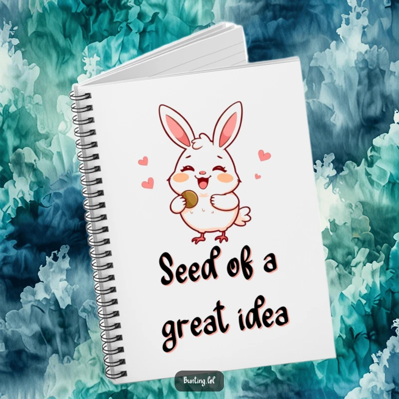 Funny bunting notebook featuring a delighted bird smiling and sharing a seed, perfect for note-taking with warmth and humor.