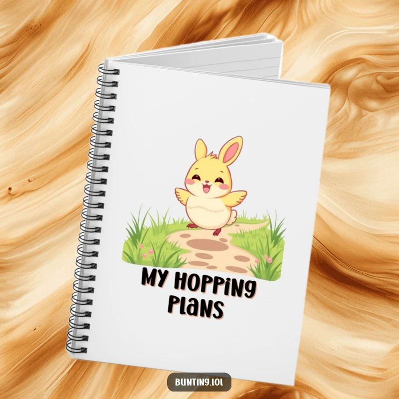 Funny bunting bird notebook with a bunting joyfully hopping along a grassy path, perfect for capturing joyful thoughts.