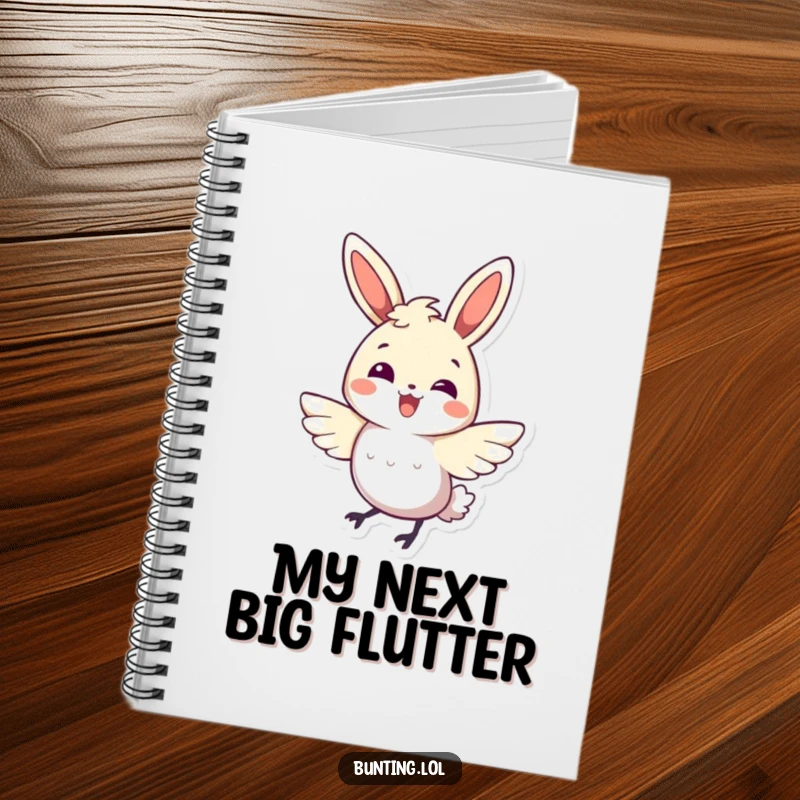 Funny bunting bird notebook cover featuring a character doing a happy, energetic wing flutter, inspiring creativity.