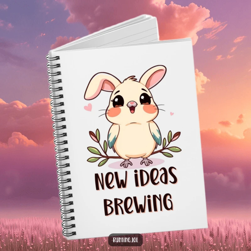 Funny bunting notebook with a bird tilting its head, observing something new, designed for jotting down thoughts and discoveries.