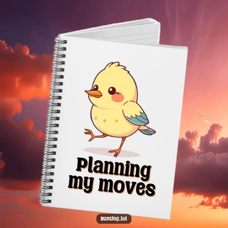 Funny Notebook featuring a bunting bird character comically tapping its feet in rhythm, perfect for jotting down notes and creative inspiration.