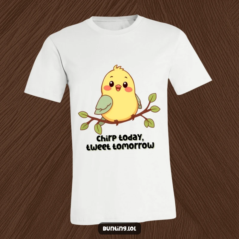 Funny Chirping Bunting T-Shirt: Adorable bird cheerfully singing on a branch, bringing smiles with its funny expression.
