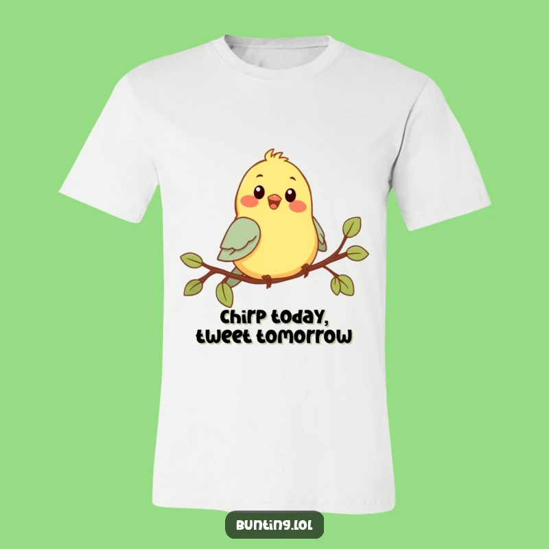 Funny Chirping Bunting T-Shirt: Cute Bird Character Singing Joyfully, Hilarious Apparel for Bird Enthusiasts