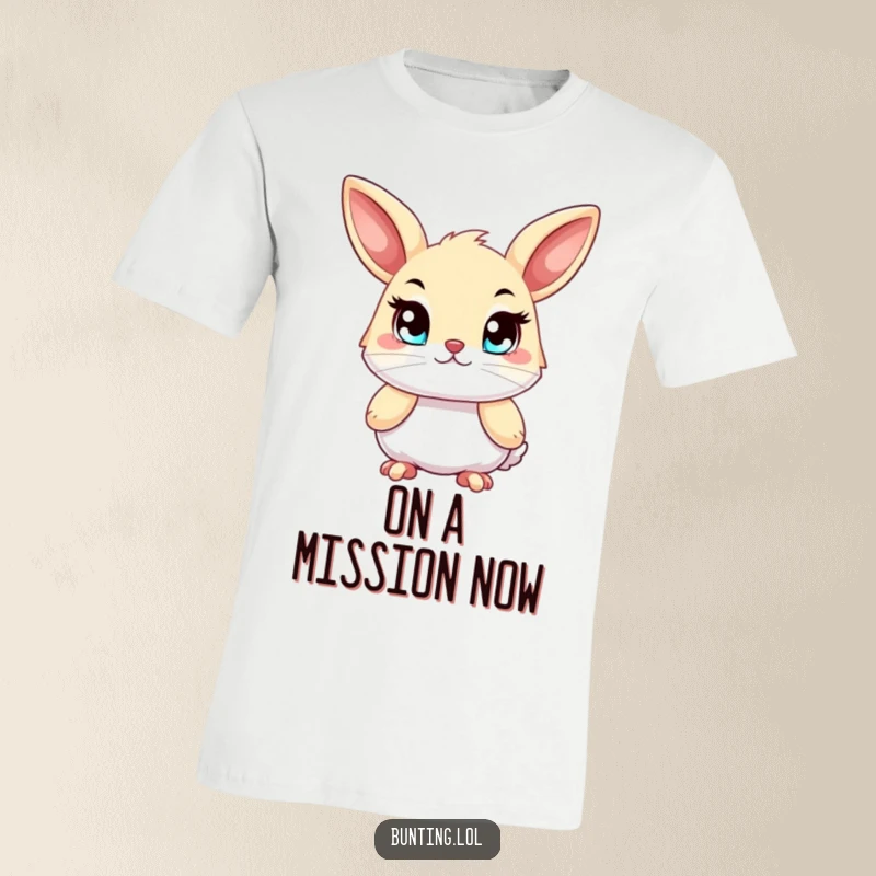 Funny bunting t-shirt, showing a bird with bright, determined eyes and a resolute expression.