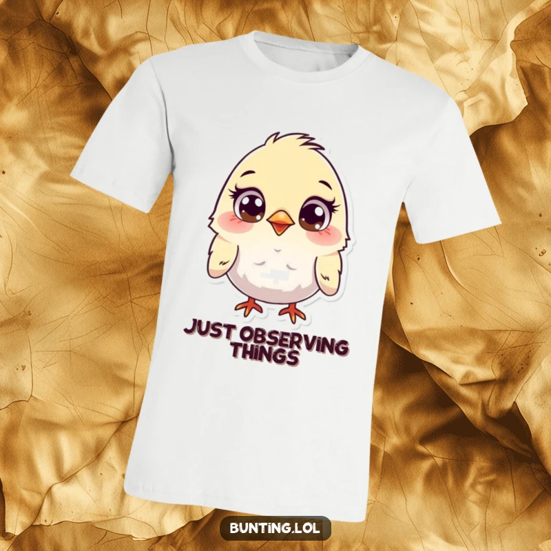 Funny Bunting T-Shirt showcasing a cute bunting bird with huge, curious eyes, peeking out playfully, ideal for a funny gift for bird enthusiasts.