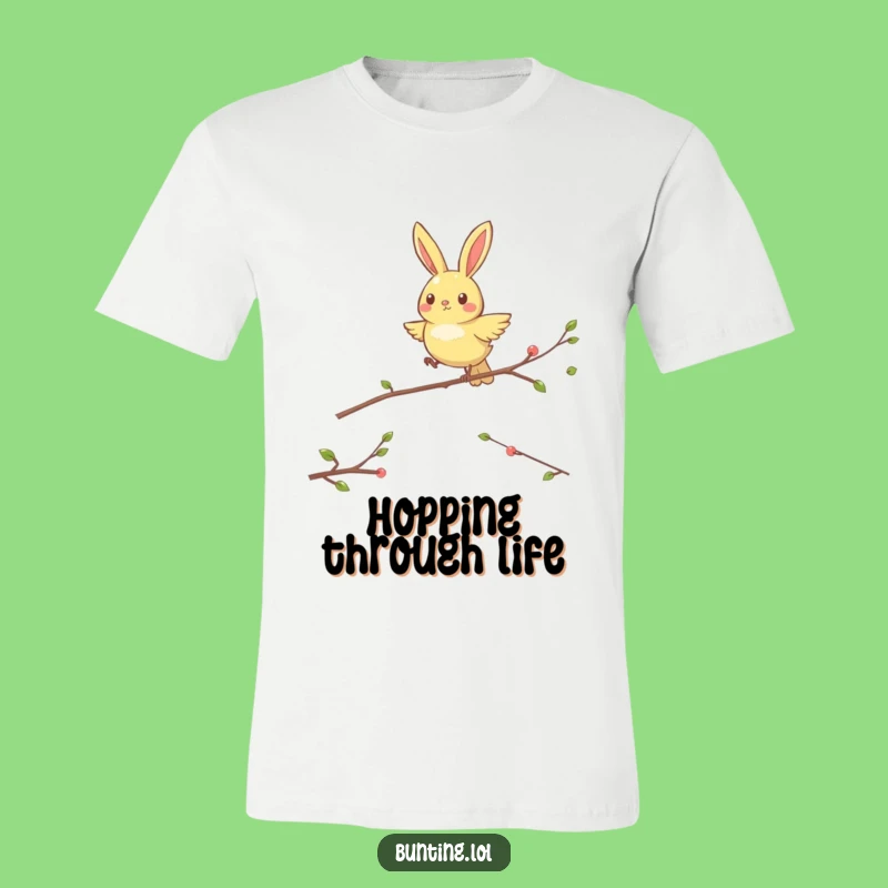 Funny Hopping Bunting T-Shirt: Energetic Bird Jumping, Hilarious Apparel for Active People