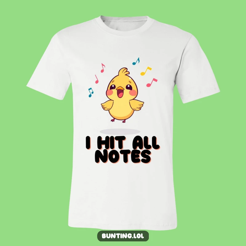 Funny Bird T-Shirt: Enthusiastic Singer with Musical Notes - Great Funny Gift!