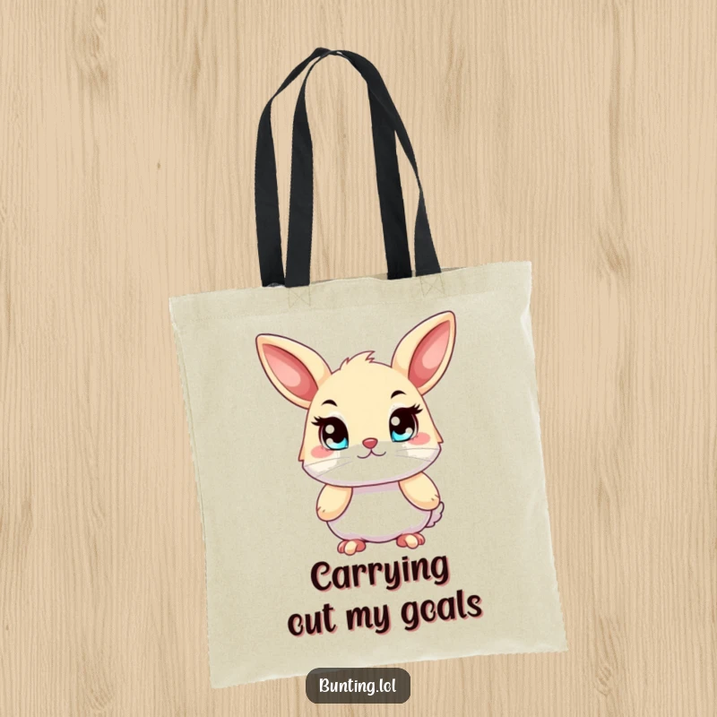 Funny bunting tote bag, illustrating a bird with bright, determined eyes, perfect for carrying essentials and aspirations.