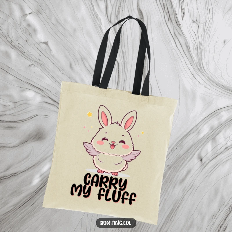 Funny bunting bird tote bag showing a bunting puffed up with fluffy excitement, great for carrying essentials with cheer.