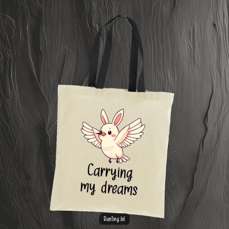 Funny Bunting Tote Bag with a bird in full flight with wings spread wide, perfect for carrying dreams.