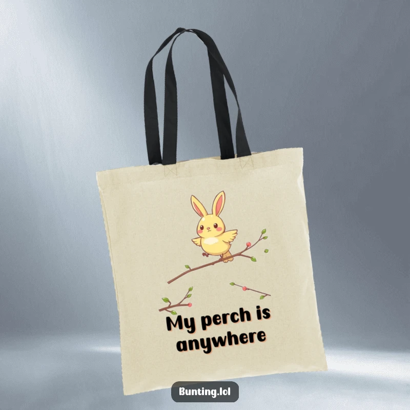 Funny Hopping Bunting Tote Bag: An energetic bunting bird happily hopping between perches, perfect for humorous transport.