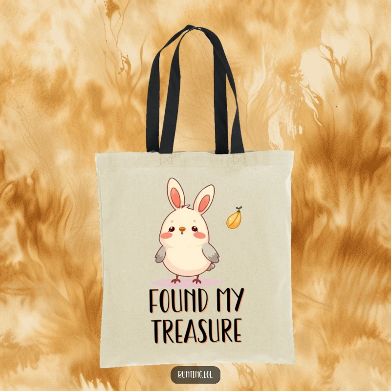 Funny Bunting Tote Bag with a bird looking surprised as a seed floats by, perfect for shopping.