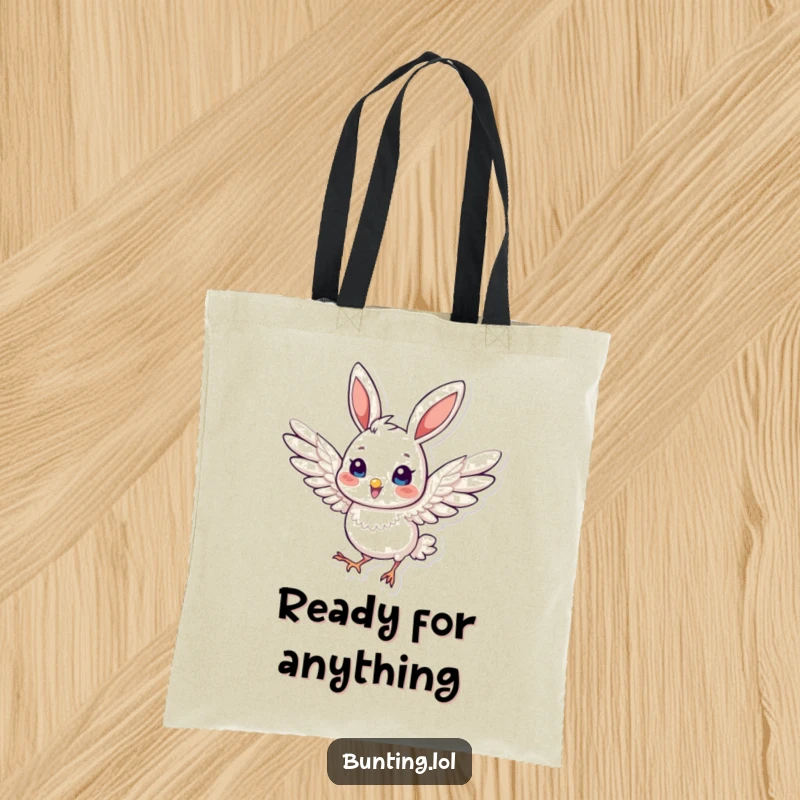 Funny Tote Bag displaying a cute bunting bird in a dynamic pose with slightly extended wings, ideal for daily use.